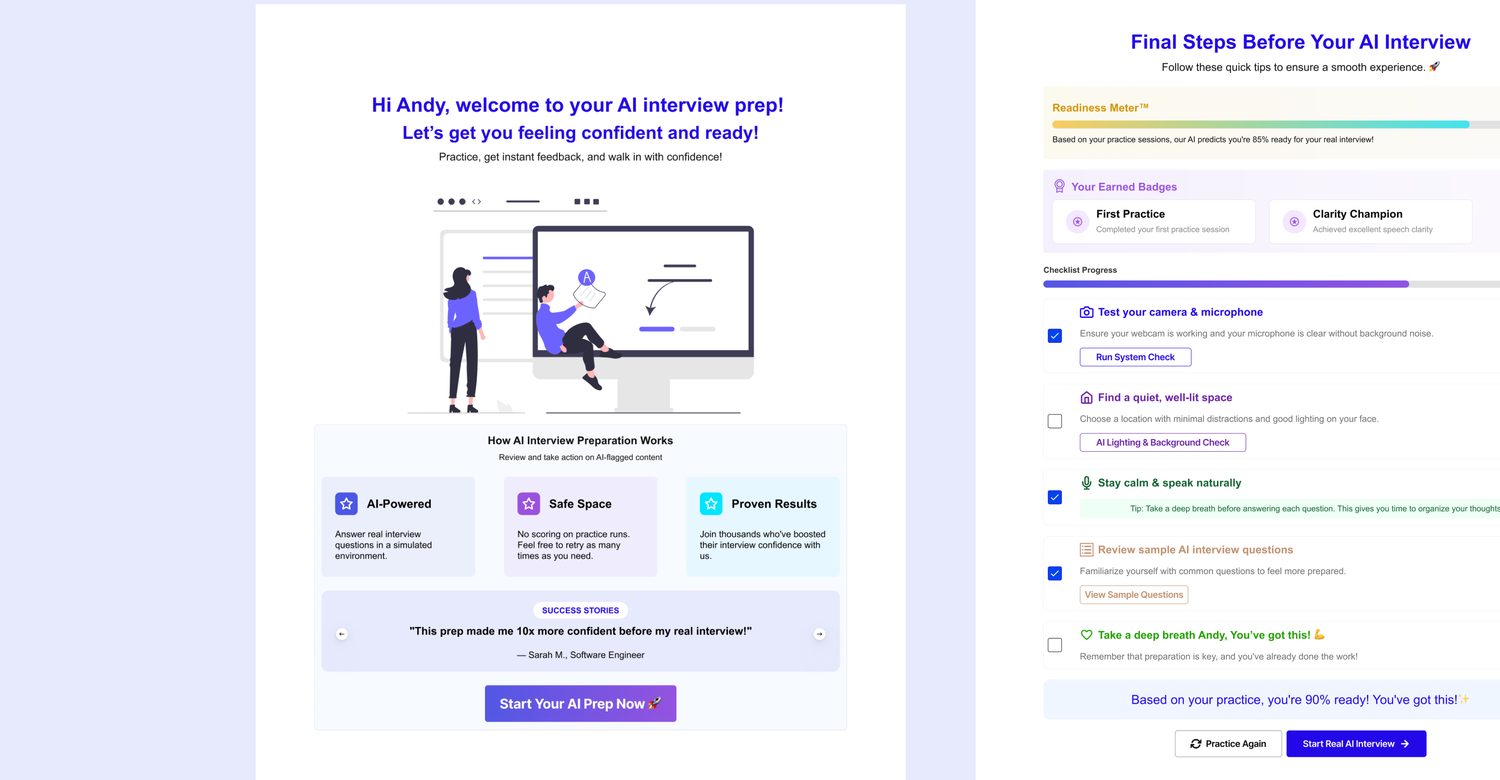 AI Candidate Prep, onboarding and pre-interview checklist screens