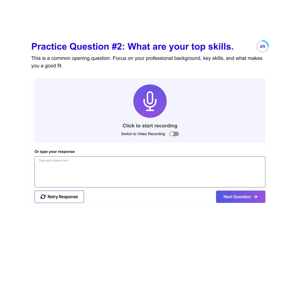 Practice question with voice or text response