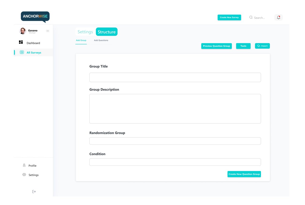 AnchorWise, question group builder