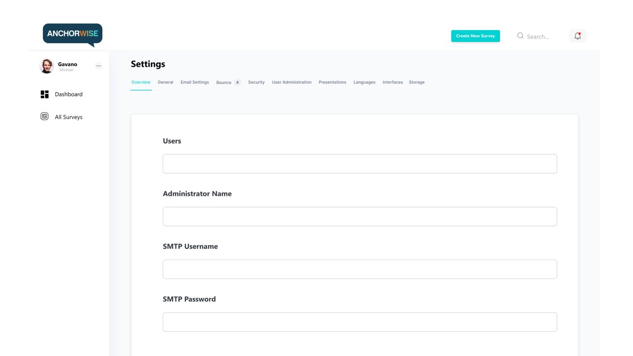 AnchorWise, settings, users and access