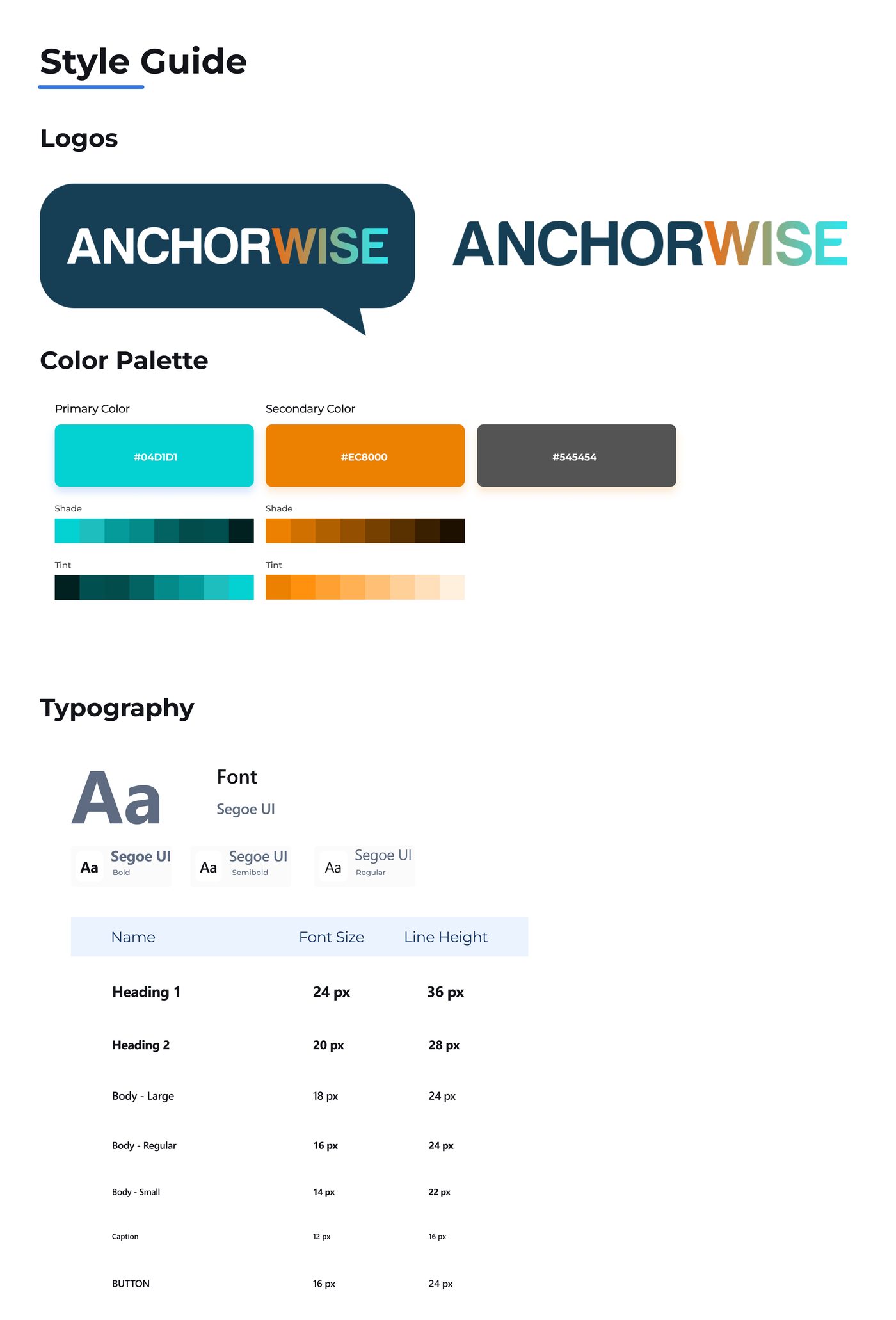 AnchorWise style guide, colour, type, components