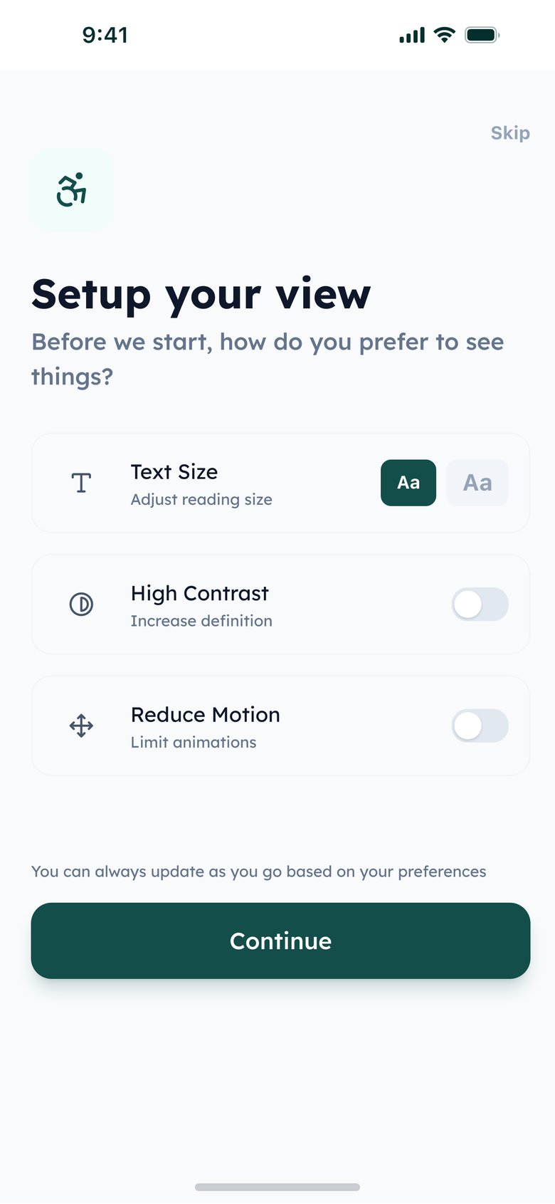 Accessibility settings