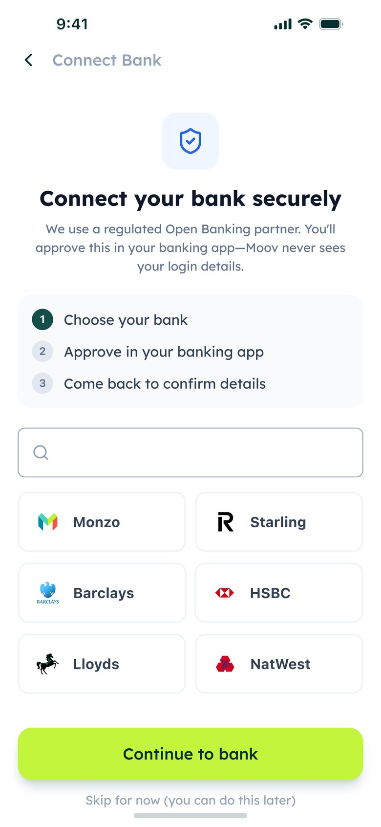 Connect your bank securely