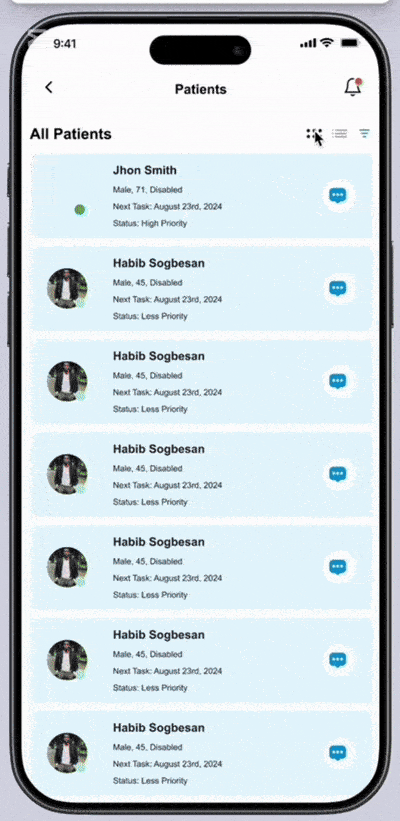 TelsCare patient profile on mobile